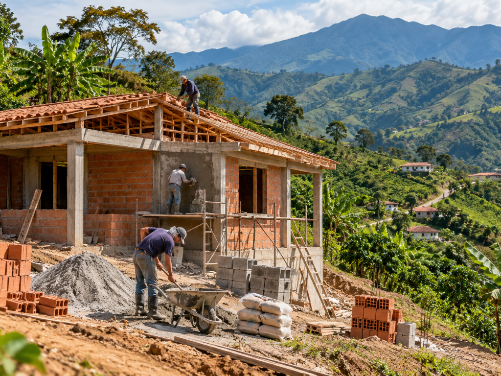 Construcción rural entre montañas andinas